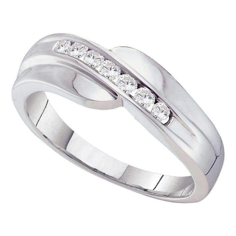 14kt White Gold Mens Round Channel-set Diamond Curved Wedding Band Ring 1/4 Cttw - FREE Shipping (US/CAN)-Gold & Diamond Wedding Jewelry-5-JadeMoghul Inc.