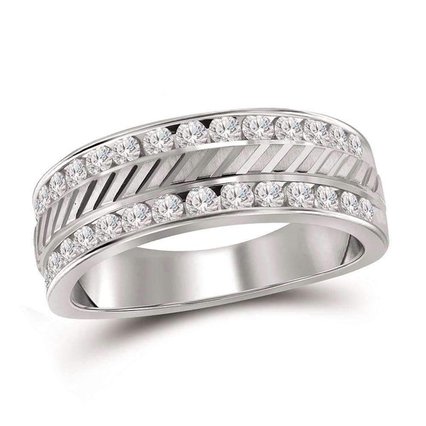 14kt White Gold Men's Round Channel-set Diamond Double Row Grecco Wedding Band Ring 1.00 Cttw - FREE Shipping (US/CAN)-Gold & Diamond Wedding Jewelry-JadeMoghul Inc.