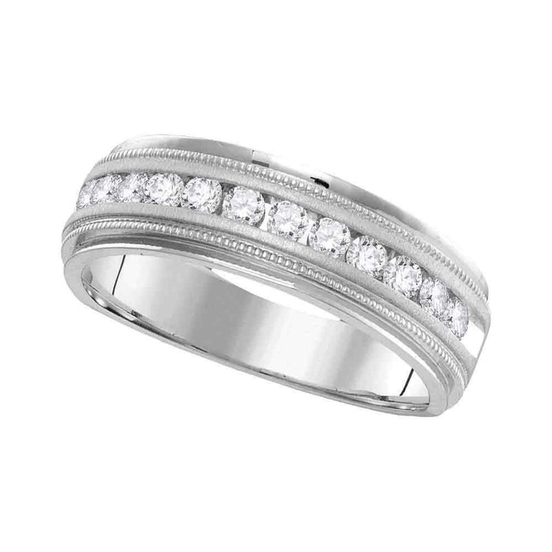 14kt White Gold Men's Round Channel-set Diamond Milgrain Edge Wedding Band Ring 1/2 Cttw - FREE Shipping (US/CAN)-Wedding Jewelry-8-JadeMoghul Inc.