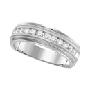14kt White Gold Men's Round Channel-set Diamond Milgrain Edge Wedding Band Ring 1/2 Cttw - FREE Shipping (US/CAN)-Wedding Jewelry-8-JadeMoghul Inc.