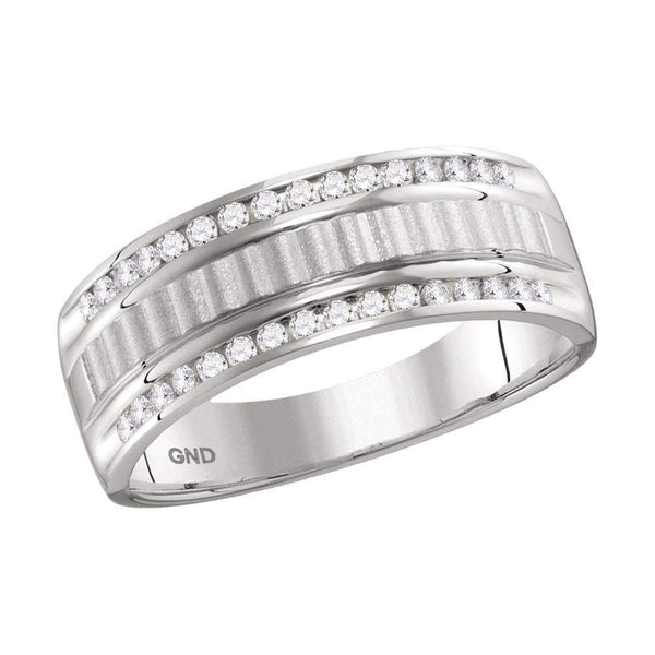 14kt White Gold Men's Round Channel-set Diamond Textured Wedding Band Ring 1/3 Cttw - FREE Shipping (US/CAN)-Wedding Jewelry-8-JadeMoghul Inc.