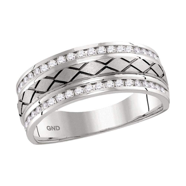 14kt White Gold Men's Round Channel-set Diamond Wedding Band Ring 1/2 Cttw - FREE Shipping (US/CAN)-Wedding Jewelry-11-JadeMoghul Inc.