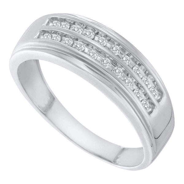 14kt White Gold Men's Round Diamond 2-row Wedding Anniversary Band Ring 1/4 Cttw - FREE Shipping (US/CAN)-Gold & Diamond Wedding Jewelry-8-JadeMoghul Inc.