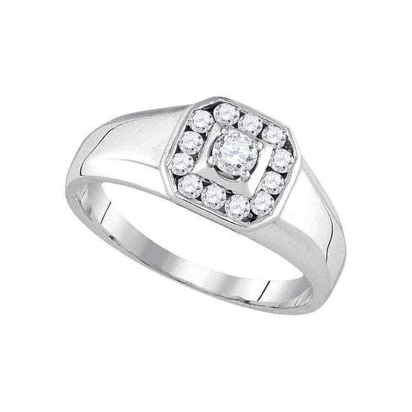 14kt White Gold Men's Round Diamond Cluster Ring 1/2 Cttw - FREE Shipping (US/CAN)-Gold & Diamond Men Rings-8-JadeMoghul Inc.