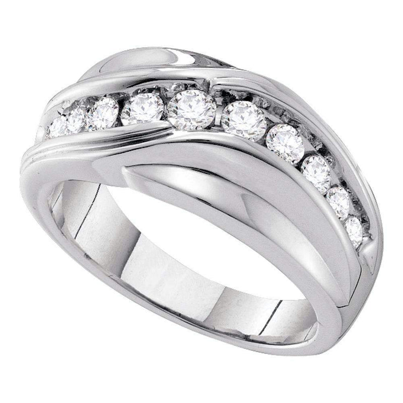 14kt White Gold Men's Round Diamond Curved Wedding Ring 1.00 Cttw - FREE Shipping (US/CAN)-Gold & Diamond Men Rings-8-JadeMoghul Inc.