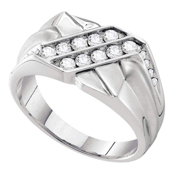 14kt White Gold Men's Round Diamond Double Row Rectangle Band Ring 5/8 Cttw - FREE Shipping (US/CAN)-Gold & Diamond Wedding Jewelry-8-JadeMoghul Inc.