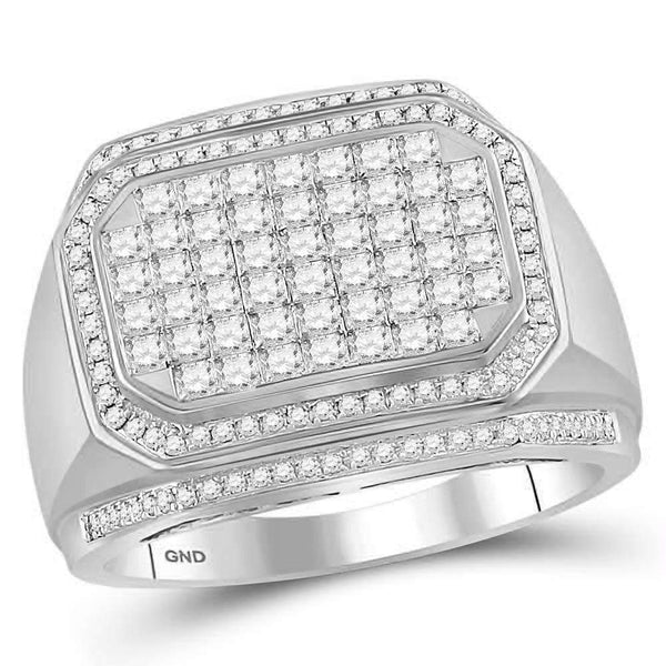 14kt White Gold Men's Round Diamond Octagon Cluster Ring 1-5/8 Cttw - FREE Shipping (US/CAN)-Men's Rings-8-JadeMoghul Inc.