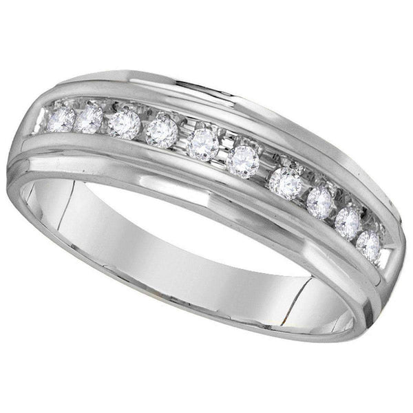 14kt White Gold Men's Round Diamond Single Row Grooved Wedding Band Ring 1/4 Cttw - FREE Shipping (US/CAN)-Gold & Diamond Wedding Jewelry-8-JadeMoghul Inc.