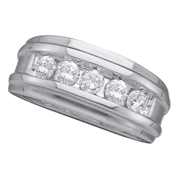 14kt White Gold Men's Round Diamond Wedding Band Ring 1.00 Cttw - FREE Shipping (US/CAN)-Gold & Diamond Wedding Jewelry-8-JadeMoghul Inc.