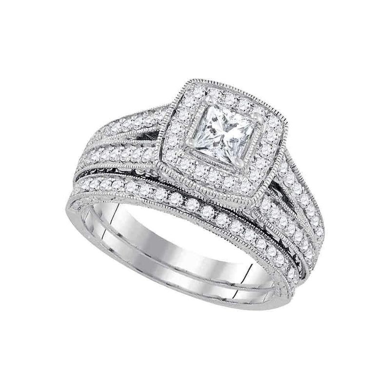 14kt White Gold Princess Diamond Halo Bridal Wedding Engagement Ring Band Set 1-1/4 Cttw - FREE Shipping (US/CAN)-Gold & Diamond Wedding Ring Sets-5-JadeMoghul Inc.