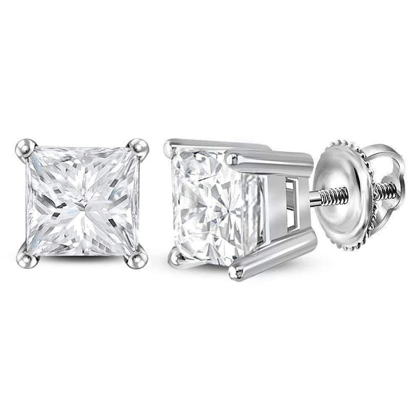 14kt White Gold Unisex Princess Diamond Solitaire Stud Earrings 1-1-2 Cttw - FREE Shipping (US/CAN)-Gold & Diamond Earrings-JadeMoghul Inc.