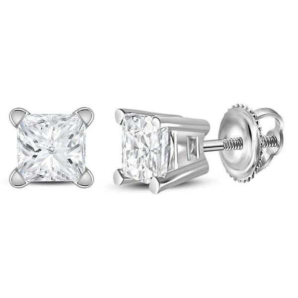 14kt White Gold Unisex Princess Diamond Solitaire Stud Earrings 1-2 Cttw - FREE Shipping (USA/CAN)-Gold & Diamond Earrings-JadeMoghul Inc.