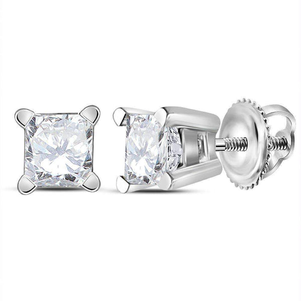 14kt White Gold Unisex Princess Diamond Solitaire Stud Earrings 1-2 Cttw - FREE Shipping (US/CAN)-Gold & Diamond Earrings-JadeMoghul Inc.