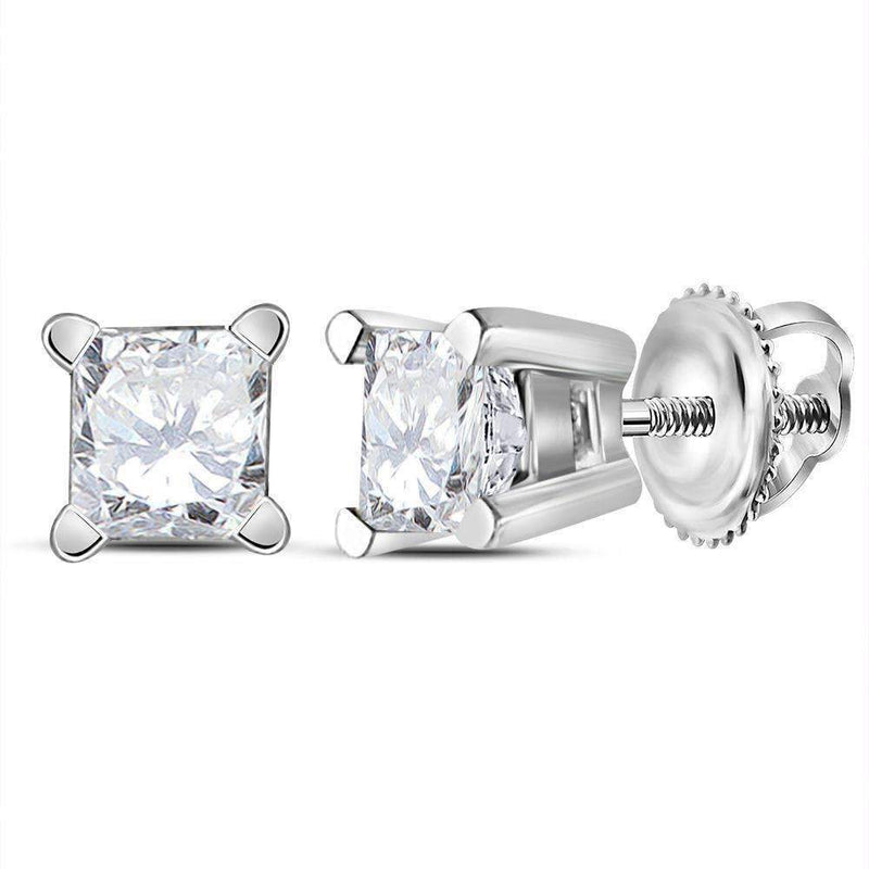 14kt White Gold Unisex Princess Diamond Solitaire Stud Earrings 1-2 Cttw - FREE Shipping (US/CAN)-Gold & Diamond Earrings-JadeMoghul Inc.