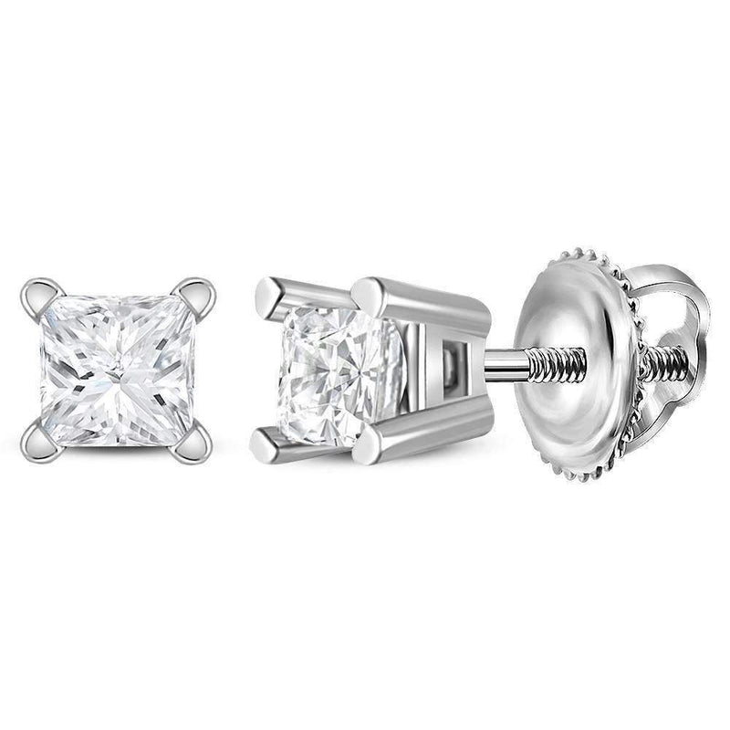 14kt White Gold Unisex Princess Diamond Solitaire Stud Earrings 1-5 Cttw - FREE Shipping (US/CAN)-Gold & Diamond Earrings-JadeMoghul Inc.