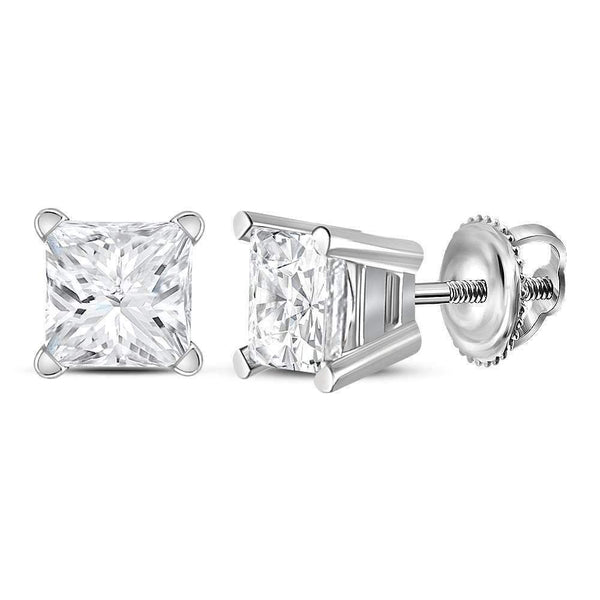14kt White Gold Unisex Princess Diamond Solitaire Stud Earrings 1.00 Cttw - FREE Shipping (US/CAN)-Gold & Diamond Earrings-JadeMoghul Inc.