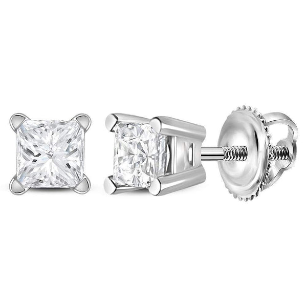 14kt White Gold Unisex Princess Diamond Solitaire Stud Earrings 3-8 Cttw - FREE Shipping (US/CAN)-Gold & Diamond Earrings-JadeMoghul Inc.
