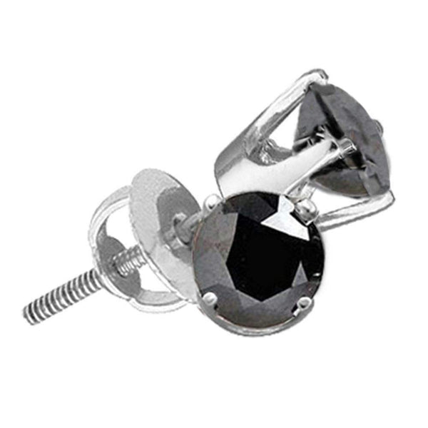 14kt White Gold Unisex Round Black Color Enhanced Diamond Solitaire Earrings 1-4 Cttw - FREE Shipping (USA/CAN)-Gold & Diamond Earrings-JadeMoghul Inc.