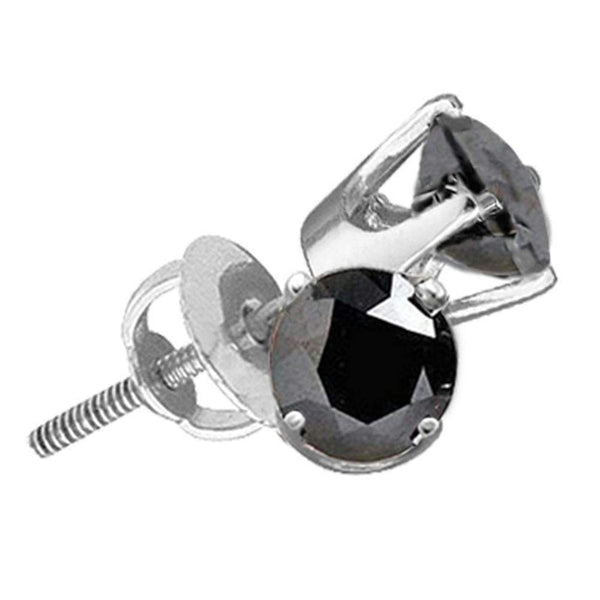 14kt White Gold Unisex Round Black Color Enhanced Diamond Solitaire Stud Earrings 1.00 Cttw - FREE Shipping (USA/CAN)-Gold & Diamond Earrings-JadeMoghul Inc.