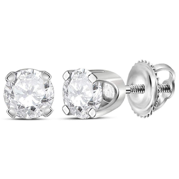 14kt White Gold Unisex Round Diamond Solitaire Stud Earrings 1-2 Cttw - FREE Shipping (USA/CAN)-Gold & Diamond Earrings-JadeMoghul Inc.