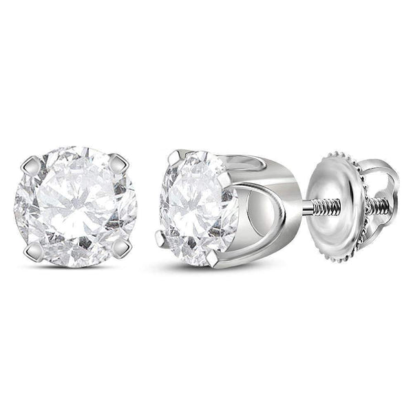 14kt White Gold Unisex Round Diamond Solitaire Stud Earrings 1.00 Cttw - FREE Shipping (USA/CAN)-Gold & Diamond Earrings-JadeMoghul Inc.