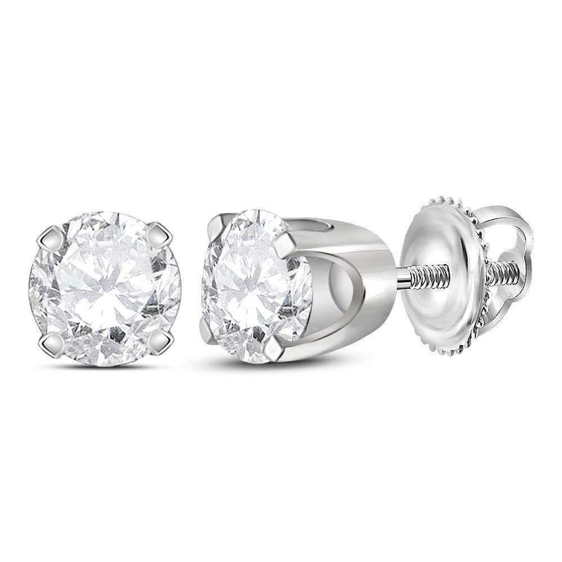 14kt White Gold Unisex Round Diamond Solitaire Stud Earrings 3-4 Cttw - FREE Shipping (US/CAN)-Gold & Diamond Earrings-JadeMoghul Inc.