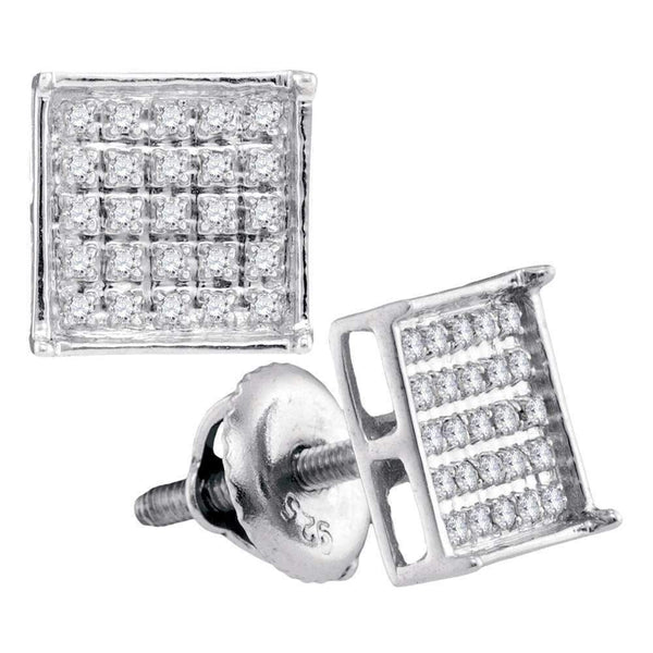 14kt White Gold Unisex Round Diamond Square Cluster Stud Earrings 1-6 Cttw - FREE Shipping (US/CAN)-Gold & Diamond Earrings-JadeMoghul Inc.