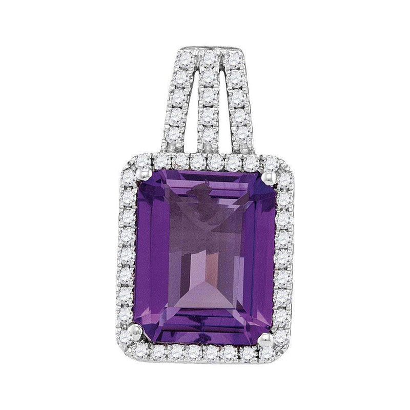 14kt White Gold Womens Amethyst Solitaire Diamond-accent Pendant 1-4 Cttw-Gold & Diamond Pendants & Necklaces-JadeMoghul Inc.