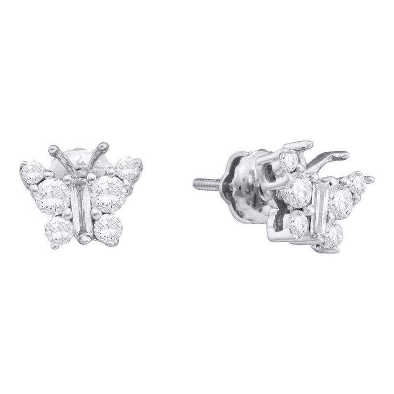 14kt White Gold Women's Baguette Diamond Butterfly Bug Earrings 1-2 Cttw - FREE Shipping (USA/CAN)-Gold & Diamond Earrings-JadeMoghul Inc.