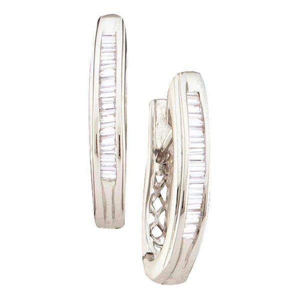 14kt White Gold Women's Baguette Diamond Hoop Earrings 1-4 Cttw - FREE Shipping (USA/CAN)-Gold & Diamond Earrings-JadeMoghul Inc.