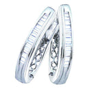 14kt White Gold Women's Baguette Diamond Hoop Earrings 1.00 Cttw - FREE Shipping (USA/CAN)-Gold & Diamond Earrings-JadeMoghul Inc.