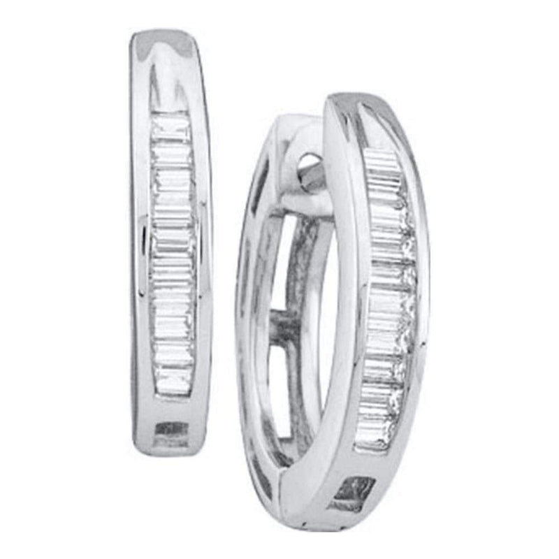 14kt White Gold Women's Baguette Diamond Hughie Earrings 1-6 Cttw - FREE Shipping (US/CAN)-Gold & Diamond Earrings-JadeMoghul Inc.