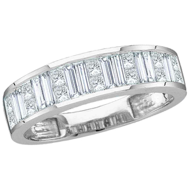 14kt White Gold Women's Baguette & Princess Diamond Wedding Anniversary Band 1.00 Cttw - FREE Shipping (US/CAN) Size 5-Gold & Diamond Wedding Jewelry-4-JadeMoghul Inc.