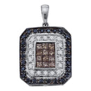14kt White Gold Women's Black Brown Color Enhanced Diamond Rectangle Cluster Pendant 3-4 Cttw - FREE Shipping (US/CAN)-Gold & Diamond Pendants & Necklaces-JadeMoghul Inc.