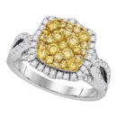 14kt White Gold Women's Canary Yellow Diamond Cluster Twist Ring 1-3/4 Cttw-Gold & Diamond Rings-JadeMoghul Inc.