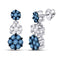 14kt White Gold Women's Color Enhanced Blue Diamond Triple Cluster Dangle Earrings 2.00 Cttw-Gold & Diamond Earrings-JadeMoghul Inc.