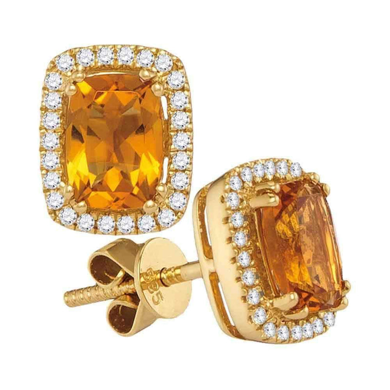 14kt White Gold Women's Cushion Citrine Solitaire Diamond Frame Earrings 1.00 Cttw - FREE Shipping (USA/CAN)-Gold & Diamond Earrings-JadeMoghul Inc.