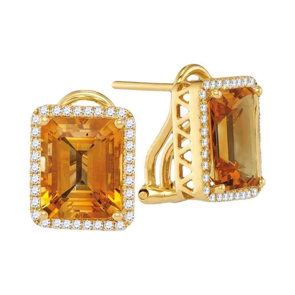 14kt White Gold Women's Cushion Citrine Solitaire Diamond Frame French-clip Earrings 3-5-8 Cttw - FREE Shipping (USA/CAN)-Gold & Diamond Earrings-JadeMoghul Inc.