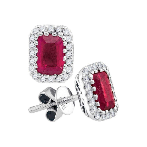 14kt White Gold Women's Cushion Natural Ruby Solitaire Diamond Screwback Earrings 1-1-2 Cttw - FREE Shipping (USA/CAN)-Gold & Diamond Earrings-JadeMoghul Inc.