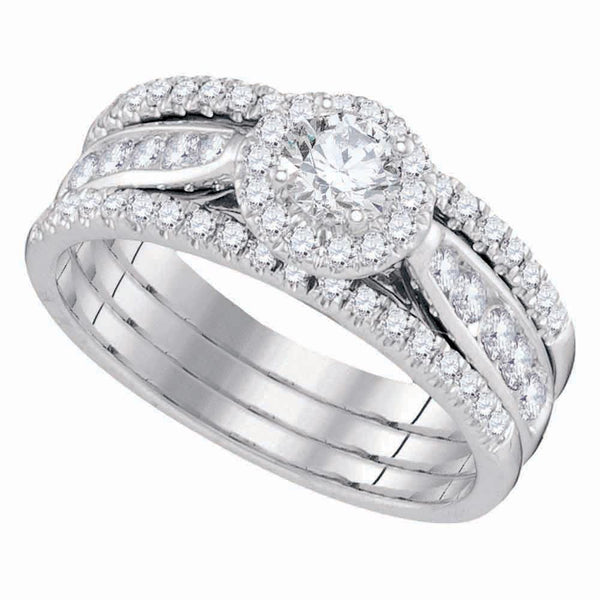 14kt White Gold Women's Diamond 3-Piece Bridal or Engagement Ring Band Set 1.00 Cttw-Gold & Diamond Wedding Jewelry-JadeMoghul Inc.