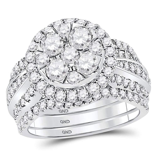 14kt White Gold Women's Diamond 3-Piece Bridal or Engagement Ring Band Set 2-1/2 Cttw-Gold & Diamond Wedding Jewelry-JadeMoghul Inc.
