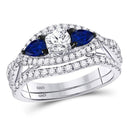 14kt White Gold Women's Diamond Blue Sapphire Bridal Wedding Ring Set 1-3/8 Cttw-Gold & Diamond Wedding Jewelry-JadeMoghul Inc.