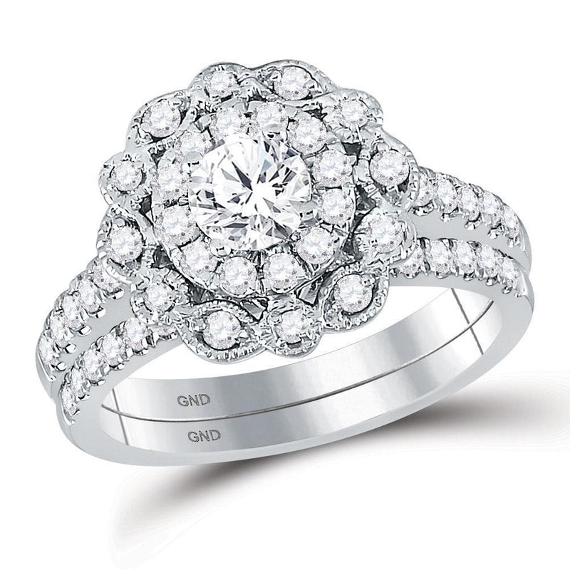 14kt White Gold Women's Diamond Bridal or Engagement Ring Band Set 1-1/4 Cttw-Gold & Diamond Wedding Jewelry-JadeMoghul Inc.