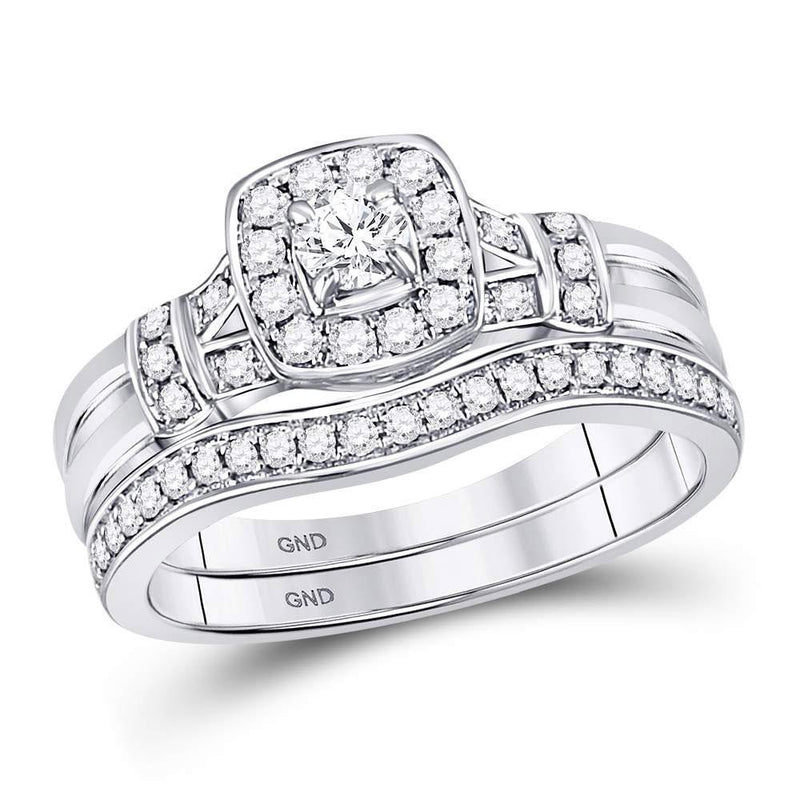 14kt White Gold Women's Diamond Bridal or Engagement Ring Band Set 1/2 Cttw-Gold & Diamond Wedding Jewelry-JadeMoghul Inc.