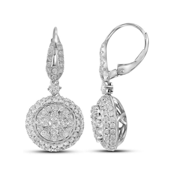 14kt White Gold Women's Diamond Circle Cluster Dangle Earrings 2-1/5 Cttw-Gold & Diamond Earrings-JadeMoghul Inc.