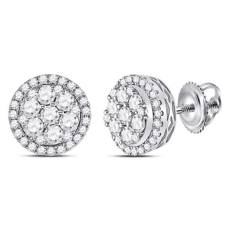 14kt White Gold Women's Diamond Circle Frame Cluster Earrings 7/8 Cttw-Gold & Diamond Earrings-JadeMoghul Inc.