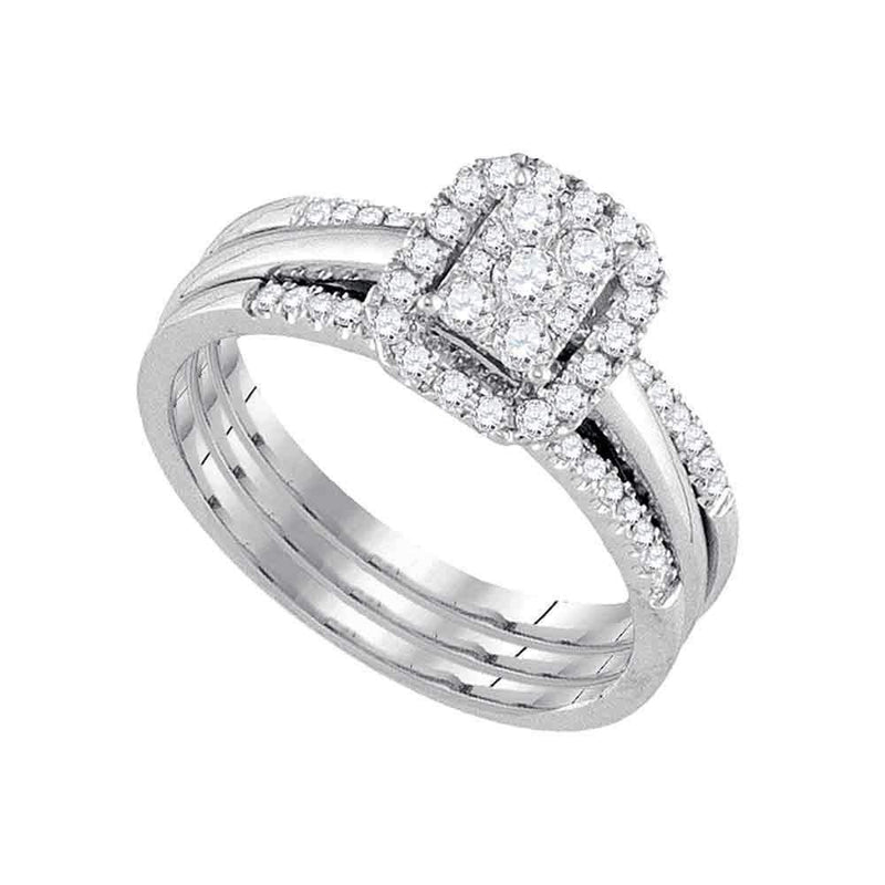 14kt White Gold Women's Diamond Cluster Amour Bridal Wedding Engagement Ring Band Set 1/2 Cttw - FREE Shipping (US/CAN)-Gold & Diamond Wedding Ring Sets-5-JadeMoghul Inc.