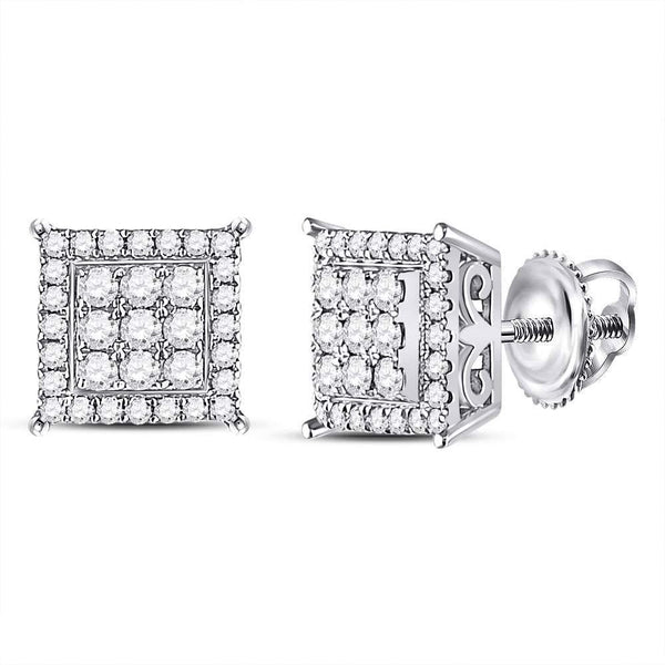 14kt White Gold Women's Diamond Cluster Earrings 1/2 Cttw-Gold & Diamond Earrings-JadeMoghul Inc.