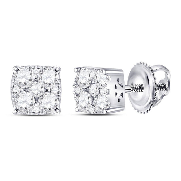 14kt White Gold Women's Diamond Cluster Earrings 1/4 Cttw-Gold & Diamond Earrings-JadeMoghul Inc.