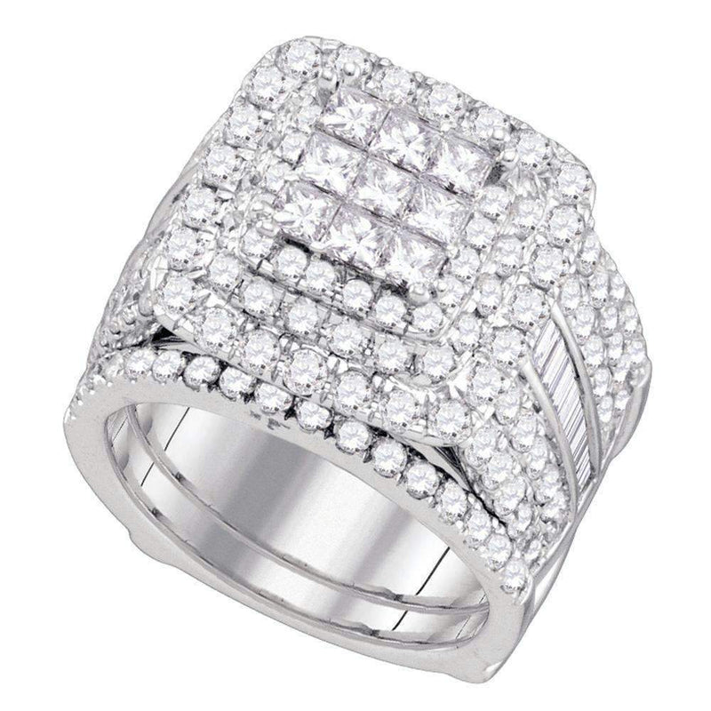 14kt White Gold Women's Diamond Cluster Wedding Bridal Ring Set 4.00 Cttw - FREE Shipping (US/CAN)-Gold & Diamond Wedding Ring Sets-5.5-JadeMoghul Inc.